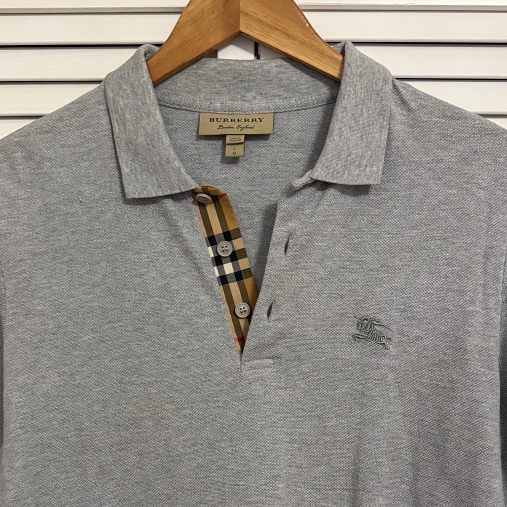 Burberry Light Gray Polo Shirt with Check Detail